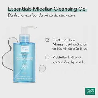 Gel rửa mặt martiderm essentials micellar cleansing gel 200ml