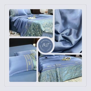 Bộ chăn ga gối phi lụa M2T BEDDING bao gồm 2 vỏ gối nằm, 1 ga giường và 1 chăn chần bông hè mỏng
