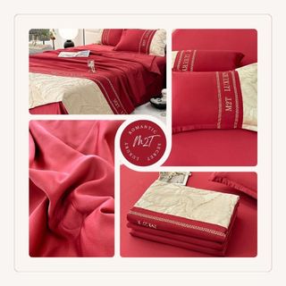 Bộ chăn ga gối phi lụa M2T BEDDING bao gồm 2 vỏ gối nằm, 1 ga giường và 1 chăn chần bông hè mỏng