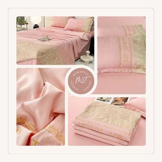 Bộ chăn ga gối phi lụa M2T BEDDING bao gồm 2 vỏ gối nằm, 1 ga giường và 1 chăn chần bông hè mỏng