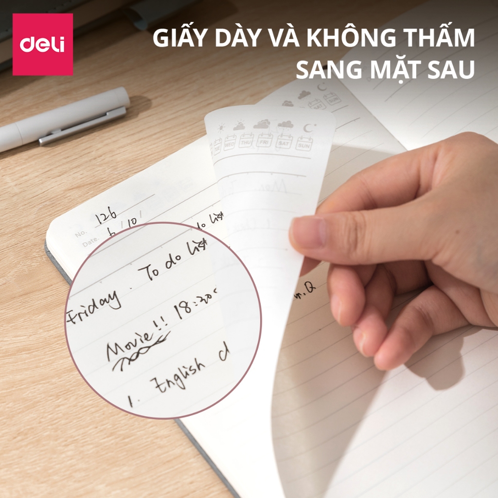 Sổ Tay Ghi Chép A5 Bìa Da Kẻ Ngang Deli - 288 Trang Sổ Tay Bìa Da Chống Nước 80/100gsm Làm Quà Tặng Sang Trọng