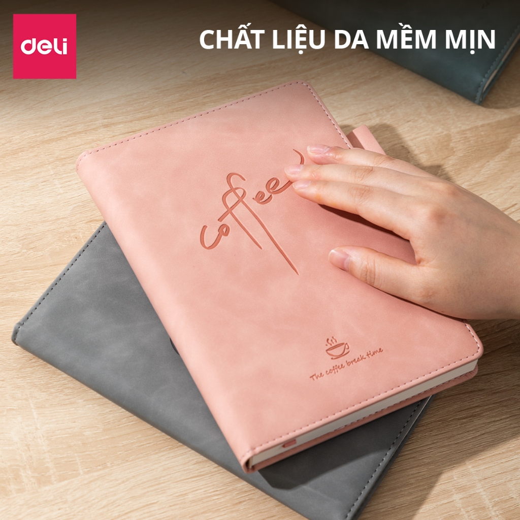 Sổ Tay Ghi Chép A5 Bìa Da Kẻ Ngang Deli - 288 Trang Sổ Tay Bìa Da Chống Nước 80/100gsm Làm Quà Tặng Sang Trọng