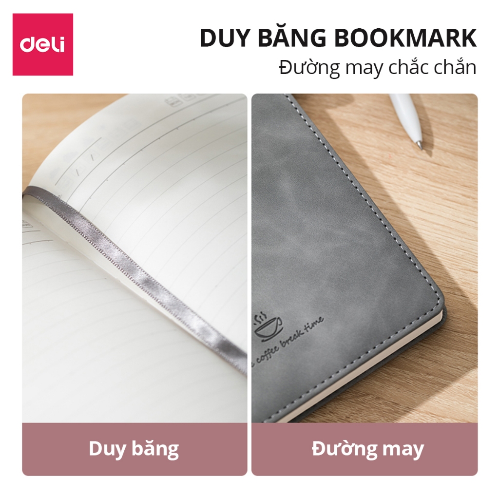 Sổ Tay Ghi Chép A5 Bìa Da Kẻ Ngang Deli - 288 Trang Sổ Tay Bìa Da Chống Nước 80/100gsm Làm Quà Tặng Sang Trọng