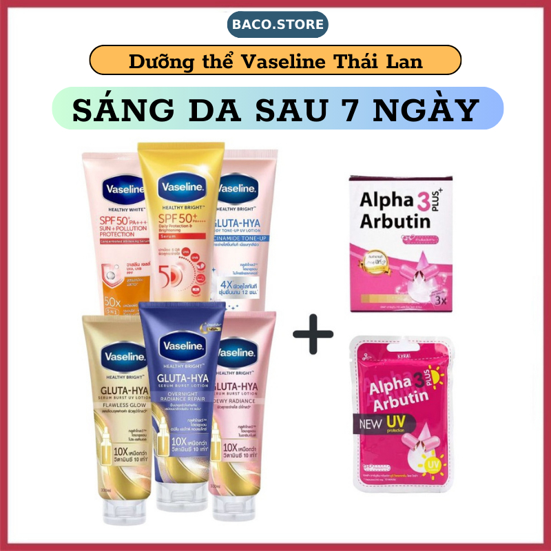 Sữa Dưỡng Thể Vaseline 10X Dưỡng Trắng Da Toàn Thân Vaseline 10X Healthy Bright Gluta HYA Thái Lan 260-300-330ml Body