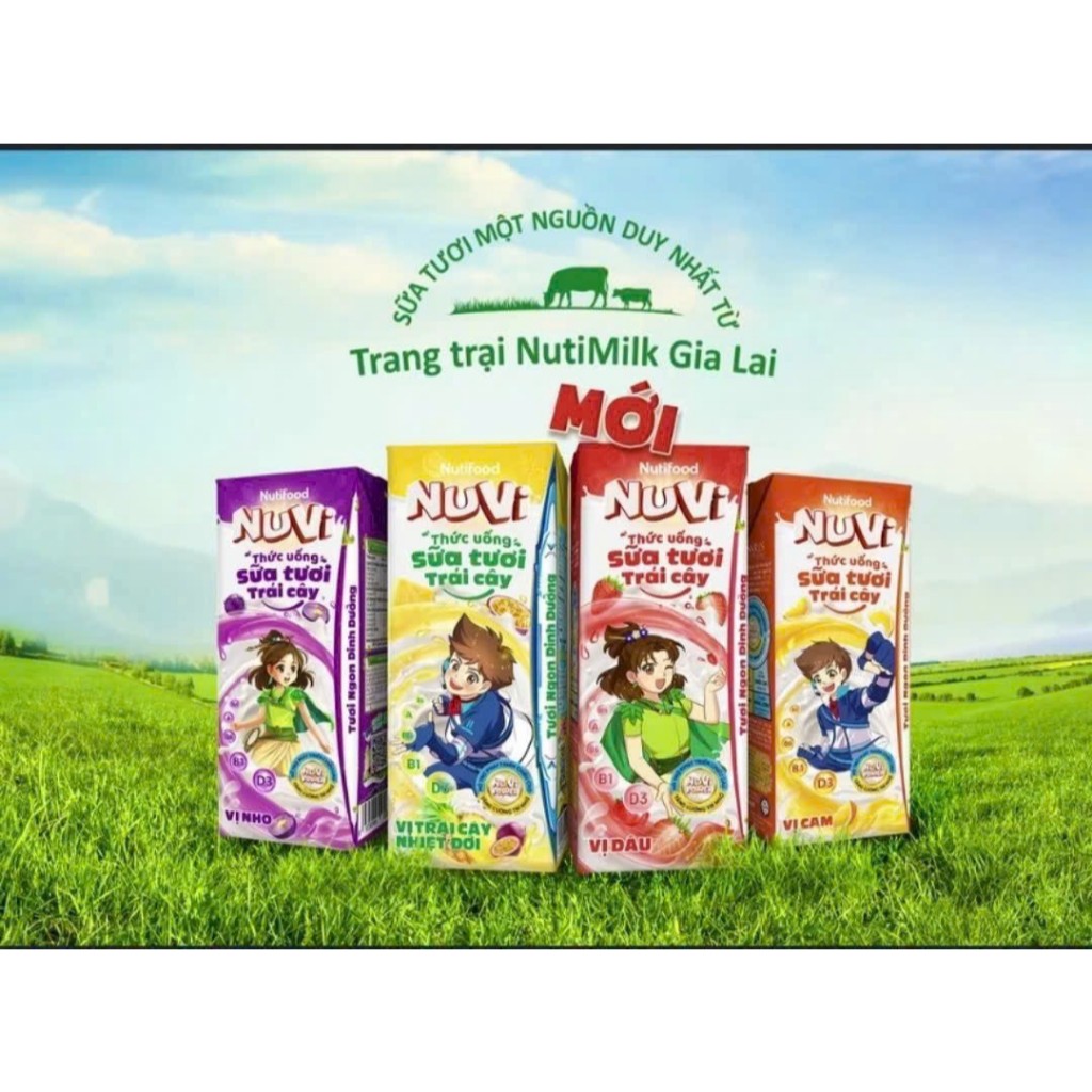 (Nutifood) Thùng 48 hộp 180ml sữa tươi trái cây tươi hương cam/nho/dâu ...