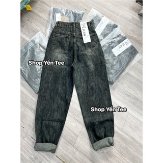 20204MA- Quần baggy cạp phối viền nâu Yến Tee , quần jeans nữ , quần che khuyết điểm