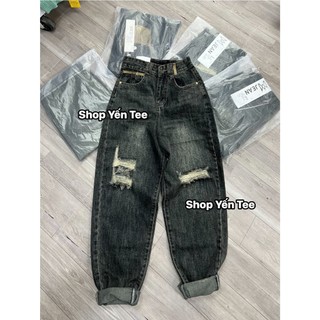 20204MA- Quần baggy cạp phối viền nâu Yến Tee , quần jeans nữ , quần che khuyết điểm