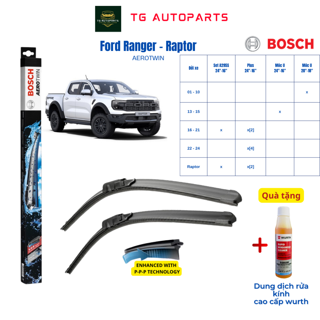 Bộ gạt mưa xe Ford Ranger, Raptor BOSCH AEROTWIN đời xe từ 2001-2024 ...