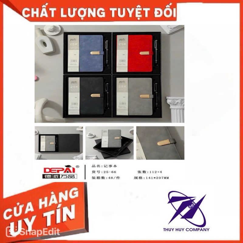 QUÀ TẶNG SỔ DA KHUY NÚT CÀI, BÚT BI, MÃ 25-66, - VPP QUỐC HUY.