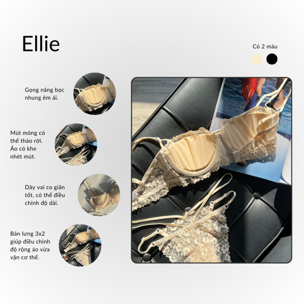 Bộ Đồ Lót Thiết Kế Ellie Cúp Ngang Xinh Xắn, Mút Mỏng Có Thể Tháo Rời (Hình Thật - Che Tên Sản Phẩm) | BigBuy360 - bigbuy360.vn