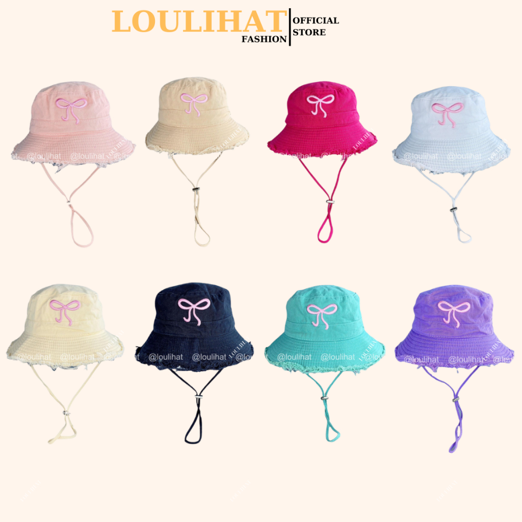 Nón bucket tua rua viền rách nơ hồng LOULIHAT, mũ tai bèo rộng vành ...