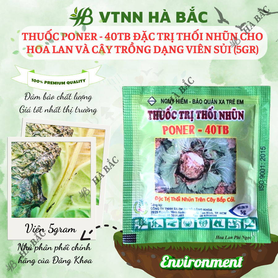 Chế phẩm xử lí thối nhũn Poner - 40TB, xương mai đốm thân cho hoa lan và cây trồng dạng viên sủi (5gram)