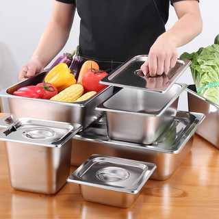 Khay inox đựng thức ăn có nắp Chubby chef - Khay buffet đựng topping, thực phẩm (sâu 6.5-15cm)