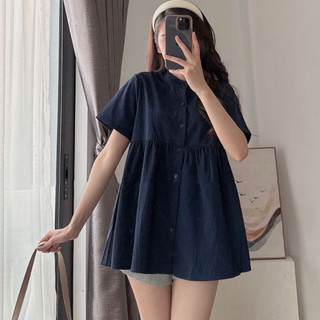 Áo sơ mi cổ tàu nữ 4 màu tay cộc dáng, áo sơ mi dáng Babydoll màu pastel xinh xắn cute