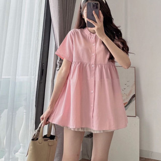 Áo sơ mi cổ tàu nữ 4 màu tay cộc dáng, áo sơ mi dáng Babydoll màu pastel xinh xắn cute