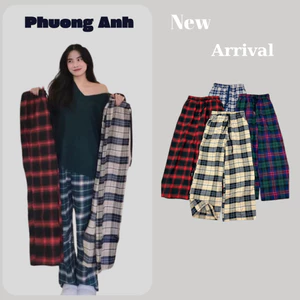 Quần ống rộng dạ kẻ hàng quảng châu hottrend phong cách Hàn Quốc