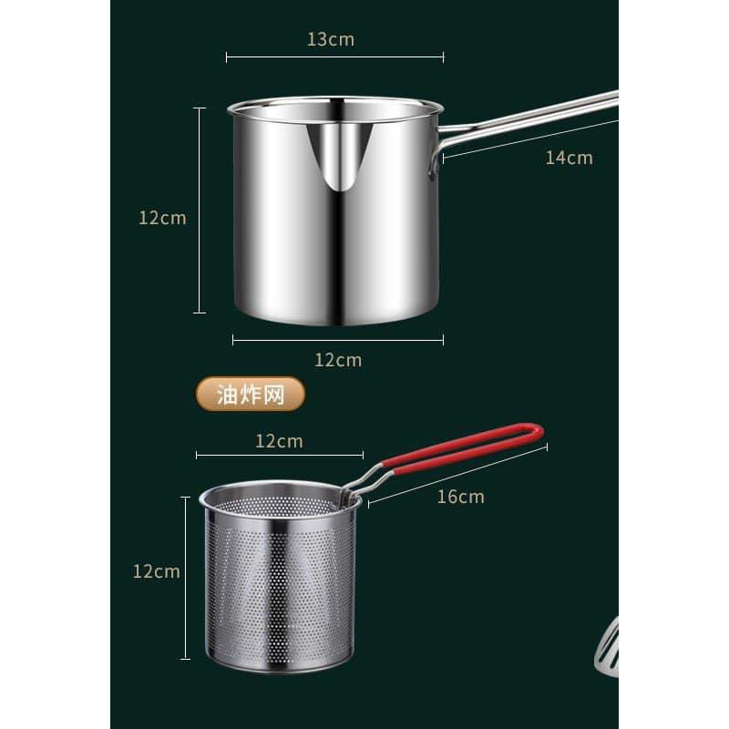 Nồi chiên ngập dầu inox 304 dung tích 1200ml có lưới lọc tiết kiệm dầu dùng được cho bếp từ
