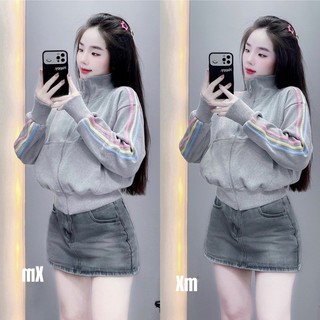 ÁO KHOÁC NỈ CỔ CAO PHỐI VIỀN CẦU VỒNG 3 MÀU ĐA DẠNG PHÙ HỢP THỜI TRANG