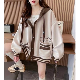 ÁO KHOÁC NỈ NÚT BẤM 2 TÚI PHỐI VIỀN SỌC ĐẶC SẮC PHÙ HỢP THỜI TRANG