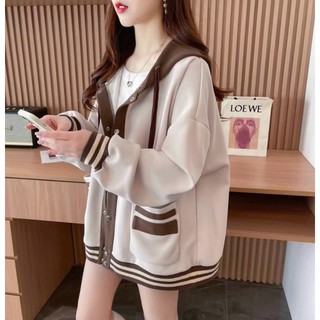 ÁO KHOÁC NỈ NÚT BẤM 2 TÚI PHỐI VIỀN SỌC ĐẶC SẮC PHÙ HỢP THỜI TRANG