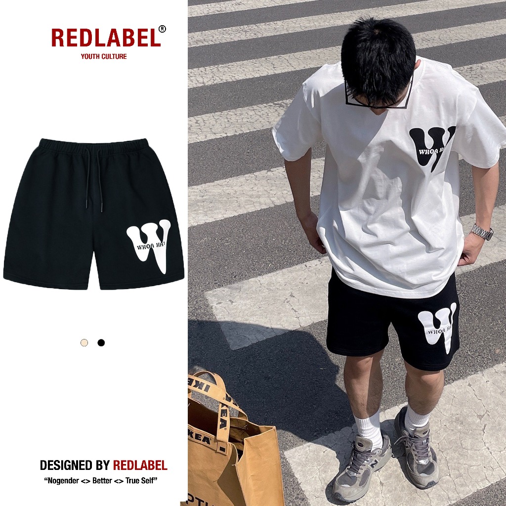 Quần Short Dây Rút Dáng Rộng Phong Cách RETRO RedLabel In Họa Tiết Chữ W Đường Phố Cho Nam Và Nữ