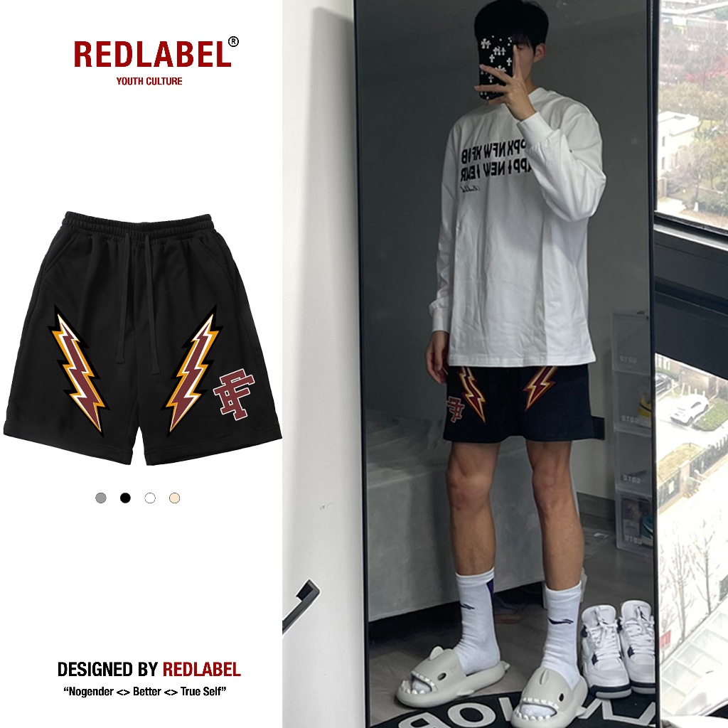 Quần Đùi Nỉ Cua Shorts REDLABEL Họa Tiết In TIA SÉT Cá Tính Cao Cấp Thun Nỉ Dày Dặn Có Túi Kết Hợp Dây Rút
