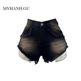 Quần short jeans tôn dáng màu đen ánh nâu( 00Q6)- MYHANH.GU