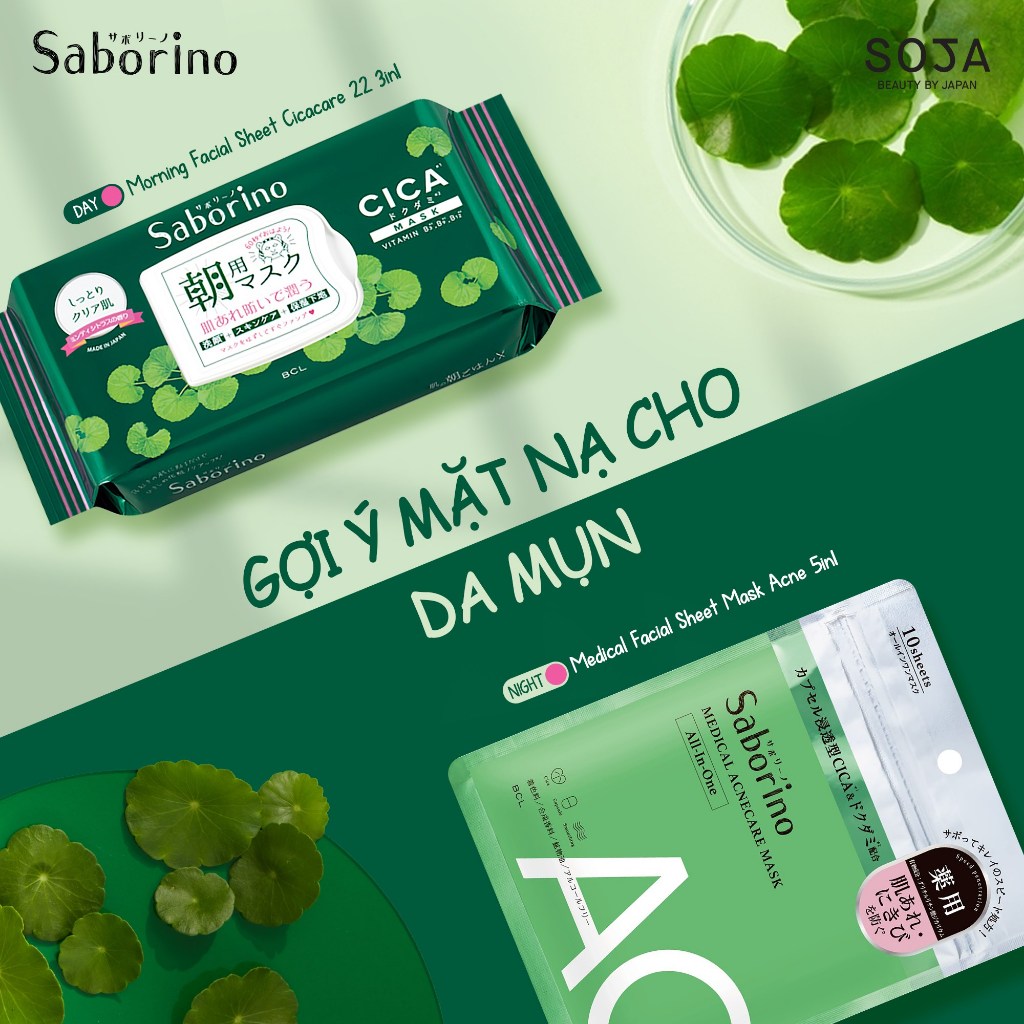 Ảnh Mặt Nạ Tinh Chất Rau Má Dành Cho Da Mụn 28 Miếng Saborino Morning Facial Sheet Cicacare 2