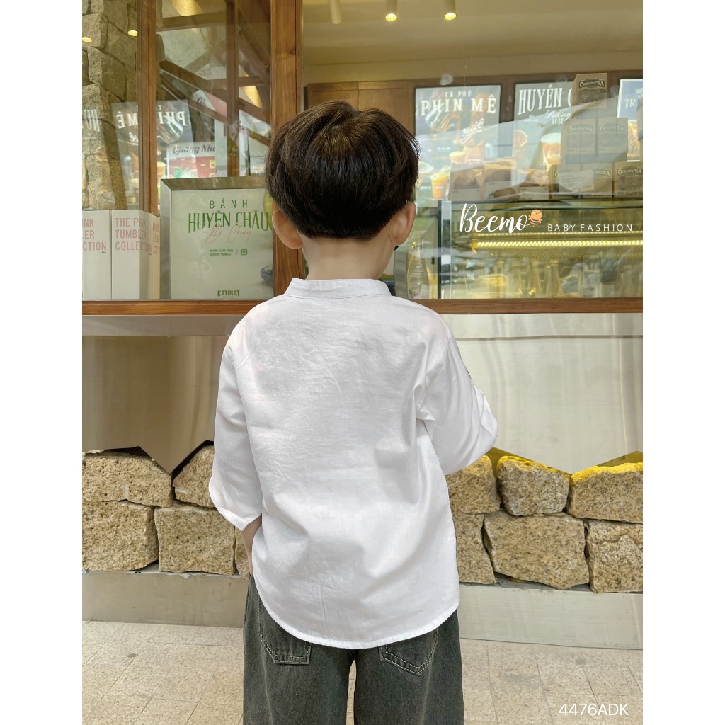 Áo sơ mi trắng dài tay bé trai, áo sơ mi thô mềm mát tay dài cho bé