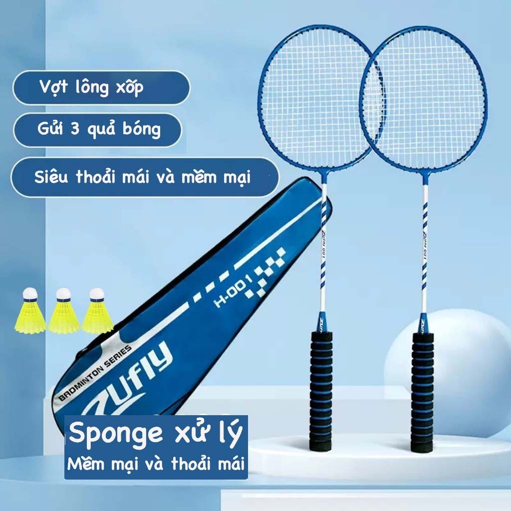 Bộ 2 chiếc vợt cầu lông TAY CẦM ĐỆM MÚT tặng kèm 03 quả cầu hàng chính hãng, đàn hồi tốt - siêu cứng - siêu bền