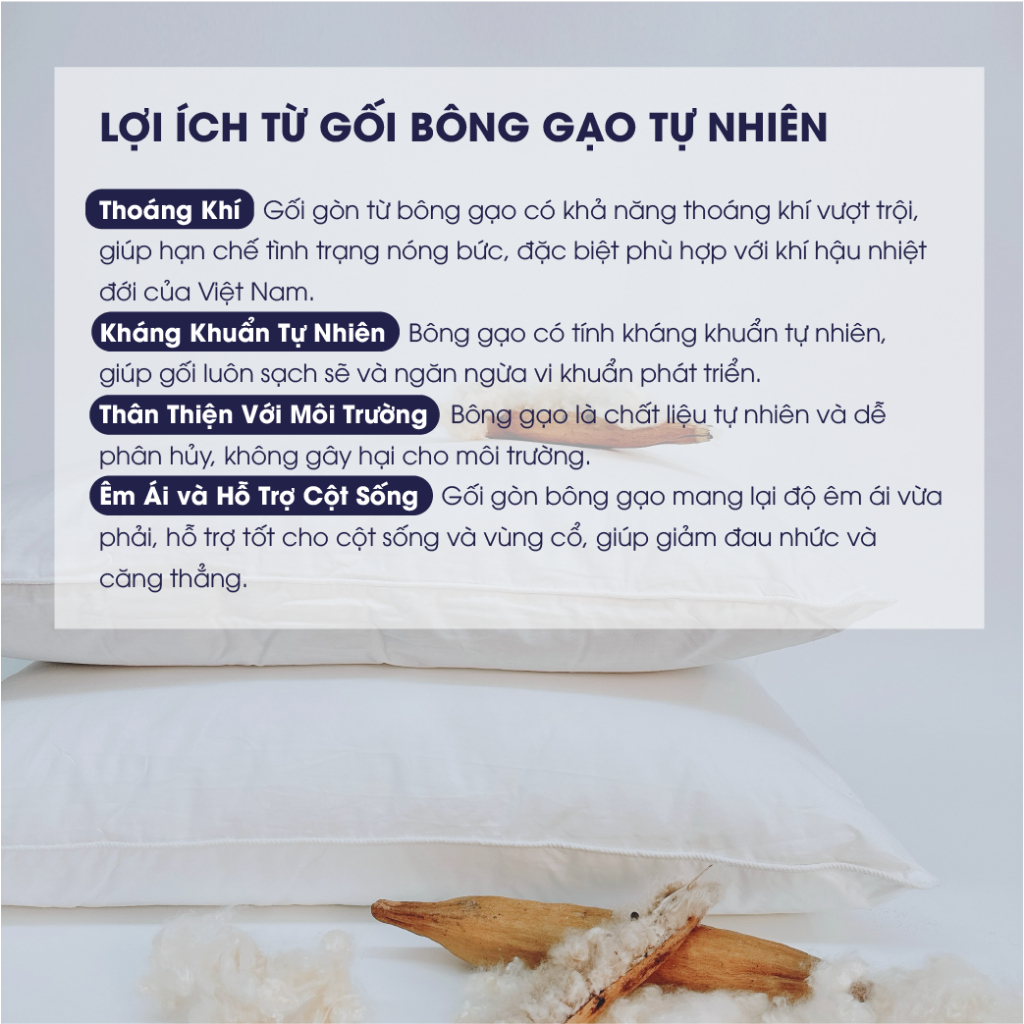 Ảnh Gối gòn bông gạo tự nhiên 100% cotton Changmi Bedding nhẹ nhàng, mềm mại, êm ái và cực kỳ bền 2