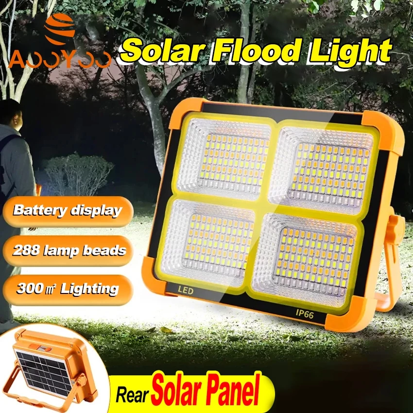 3000W Đèn lũ năng lượng mặt trời di động Chiếu sáng khẩn cấp Đèn LED cắm trại ngoài trời Đèn chiếu sáng có thể sạc