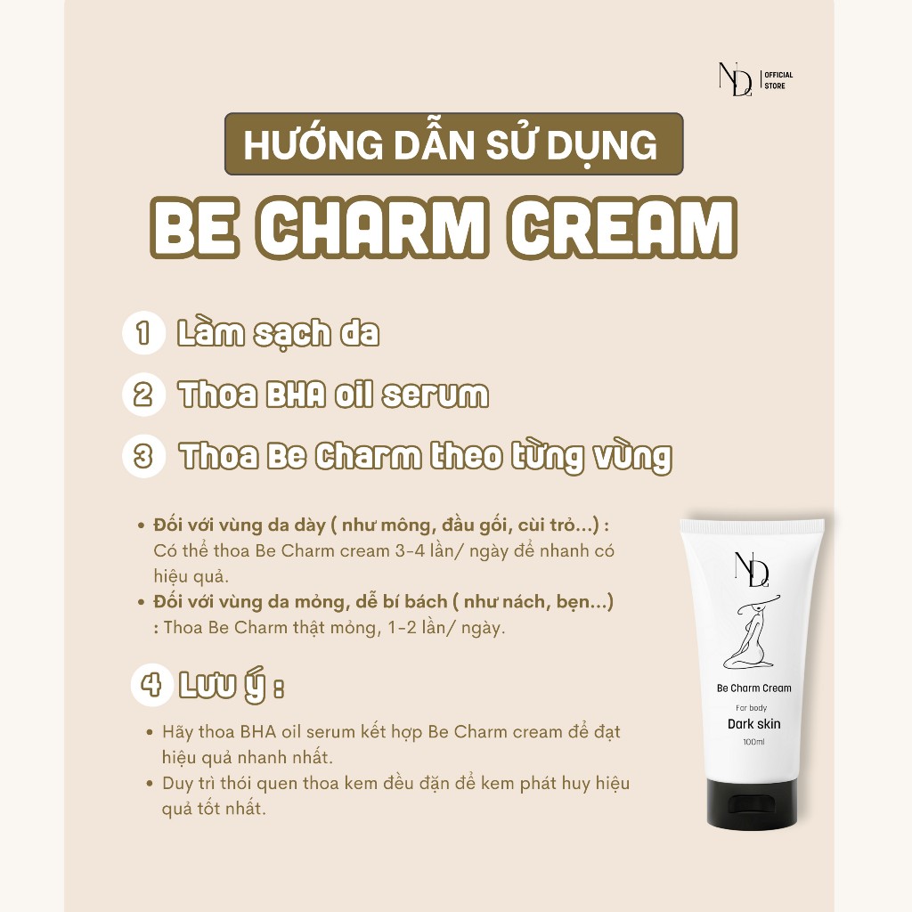 COMBO Kem Xóa Thâm Be Charm 100ml + BHA Serum 8% 15ml Giảm Mụn BHA ND