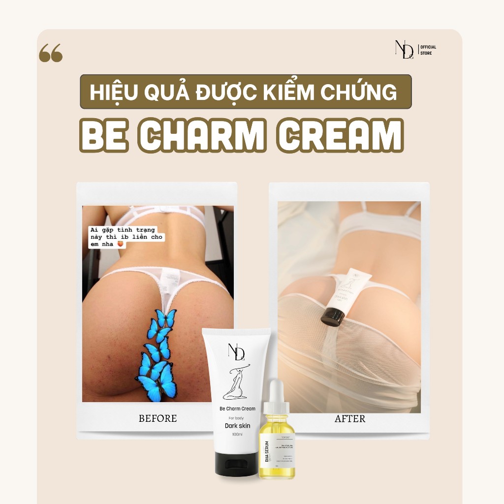 COMBO Kem Xóa Thâm Be Charm 100ml + BHA Serum 8% 15ml Giảm Mụn BHA ND