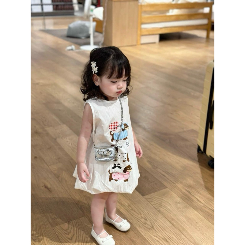 DL32 {Diệu Linh shop kids} váy thiết kế ba lỗ dáng bí  chất gió lụa nhăn mềm mịn , thoáng mát cho bé gái từ 10-30kg