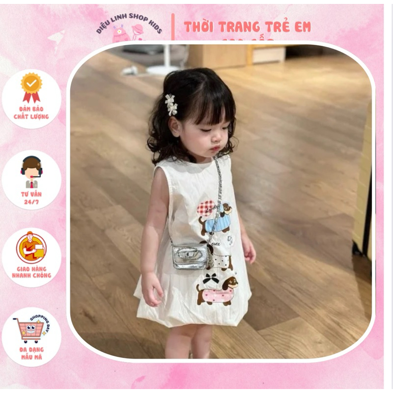 DL32 {Diệu Linh shop kids} váy thiết kế ba lỗ dáng bí  chất gió lụa nhăn mềm mịn , thoáng mát cho bé gái từ 10-30kg
