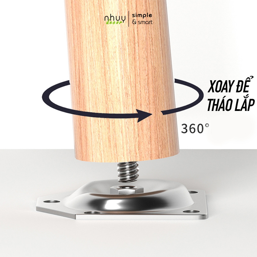 Chân bàn gỗ cao su, chân gỗ kèm pad, chân gỗ bề mặt nhẵn mịn, xịn, có nhiều kích thược lựa chọn Nhu Y Decor