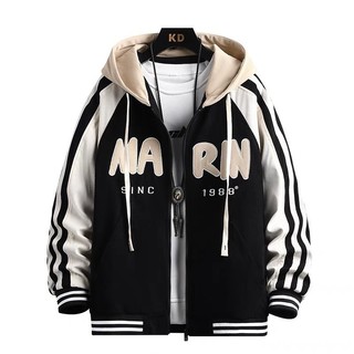 ÁO HOODIE NỈ PHỐI VIỀN SỌC ĐẶC SẮC IN CHỮ MARIN SINH ĐỘNG PHÙ HỢP THỜI TRANG NAM