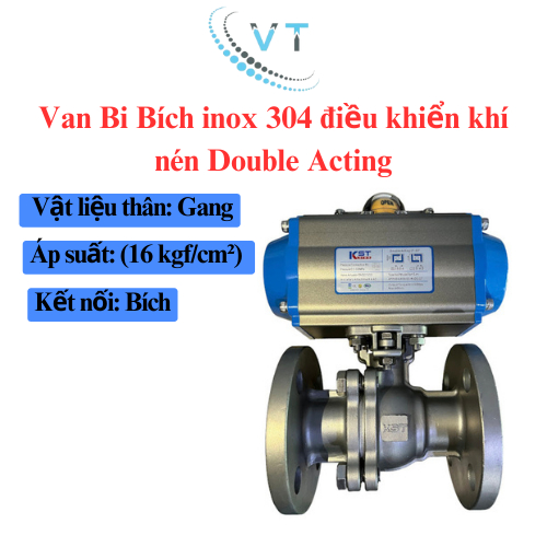 Van Bi ren 3PC CF8 điều khiển khí nén Double Acting