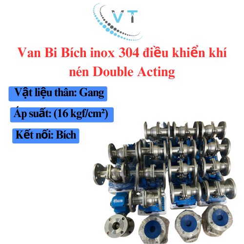 Van Bi ren 3PC CF8 điều khiển khí nén Double Acting