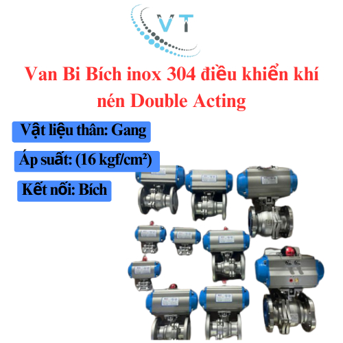Van Bi ren 3PC CF8 điều khiển khí nén Double Acting