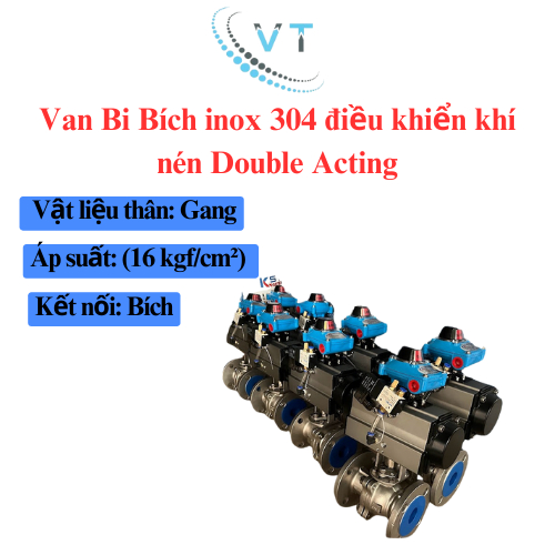 Van Bi ren 3PC CF8 điều khiển khí nén Double Acting