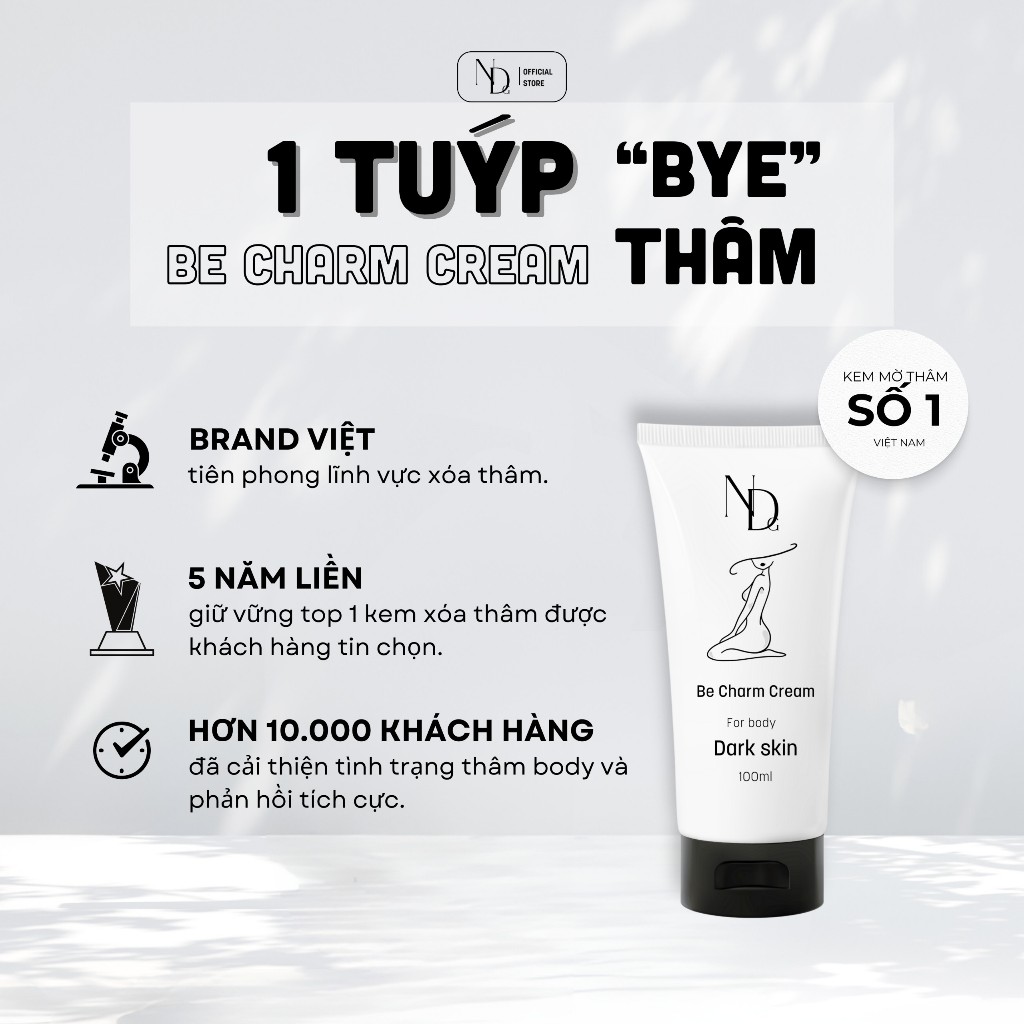 Combo Khử Mụn, Viêm lcl, Thâm cho Mông, Bẹn, Nách,.. BHA Serum ND 8% & Be Charm Cream