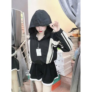 Áo khoác gió Nữ dáng croptop A2 phối sọc Shop Long