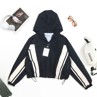 Áo khoác gió Nữ dáng croptop A2 phối sọc Shop Long