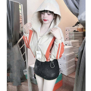 Áo khoác gió Nữ dáng croptop A2 phối sọc Shop Long