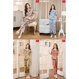 Đồ bộ nữ CARDINA chất liệu lụa satin mềm mại họa tiết in hình trẻ trung phong cách hiện đại thoải mái 4PCD03