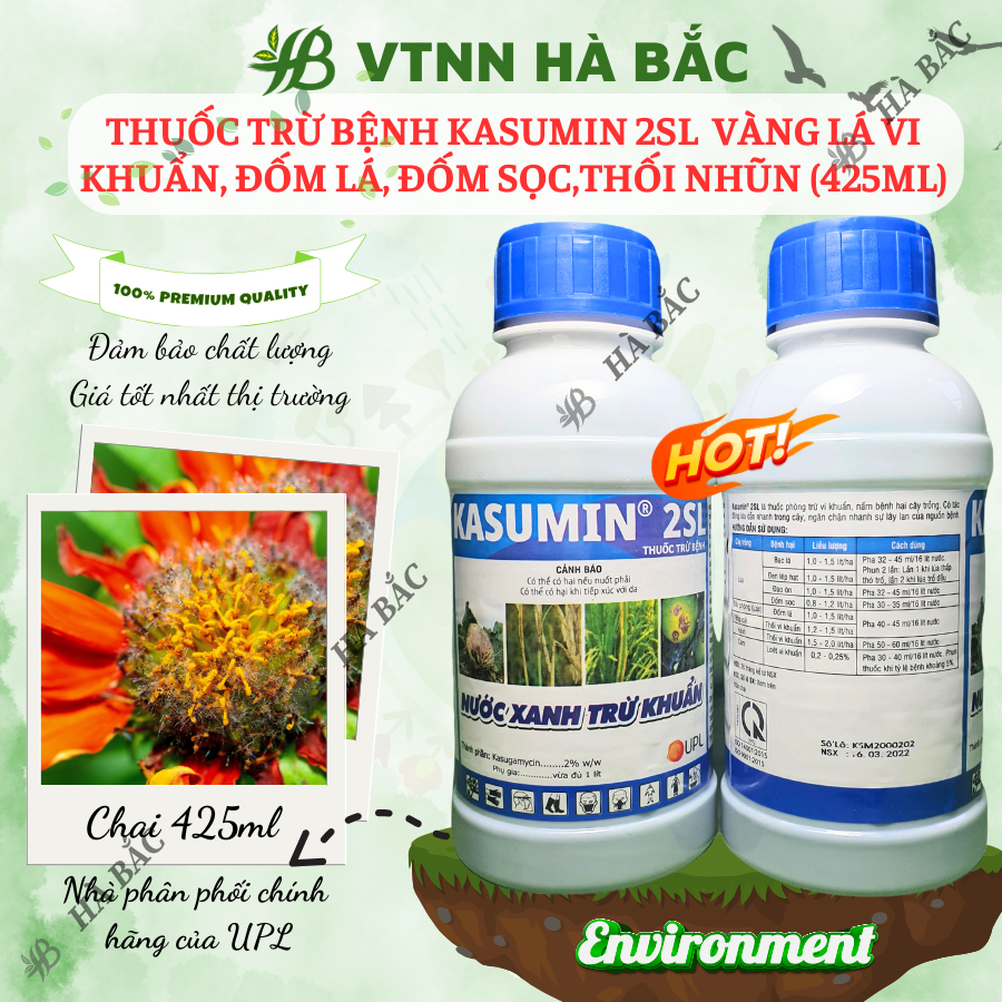 Chế phẩm xử lí nấm benhh Kasumin 2SL, vàng lá vi khuẩn, đốm lá, đốm sọc, thối nhũn (425ml)