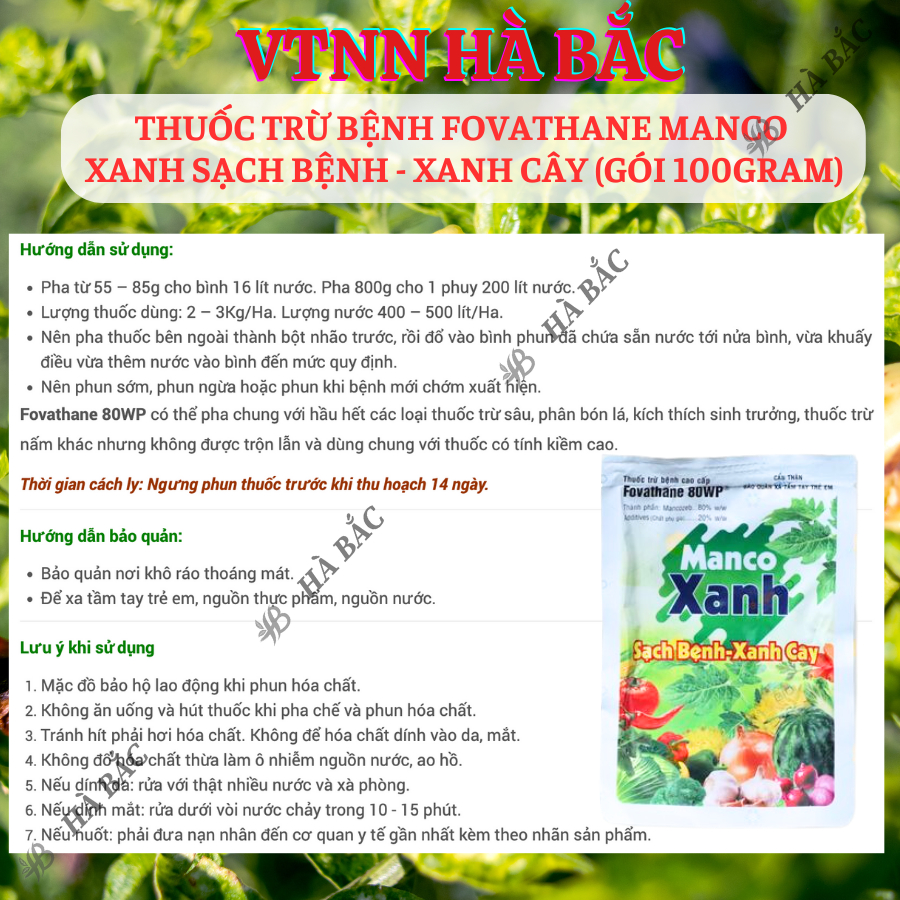 Chế Phẩm Xử Lí Nấm Benhh Fovathane Manco Xanh Sạch Benh - Xanh Cây (Gói 100gram)