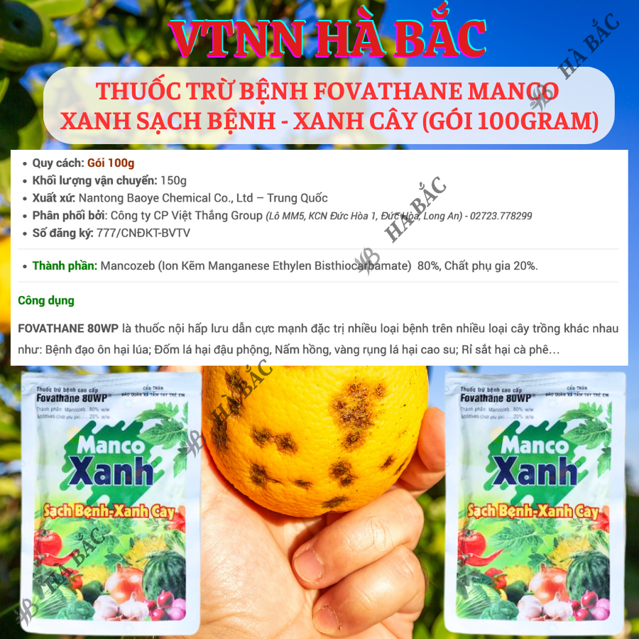 Chế Phẩm Xử Lí Nấm Benhh Fovathane Manco Xanh Sạch Benh - Xanh Cây (Gói 100gram)